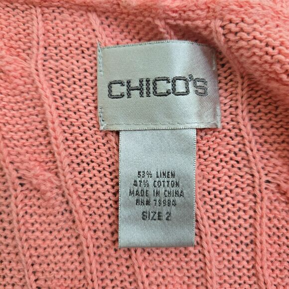 Chico's Women 2 US L/12  Pink Linen Blend Cable Knit Sweater Tank Vest - Picture 6 of 9